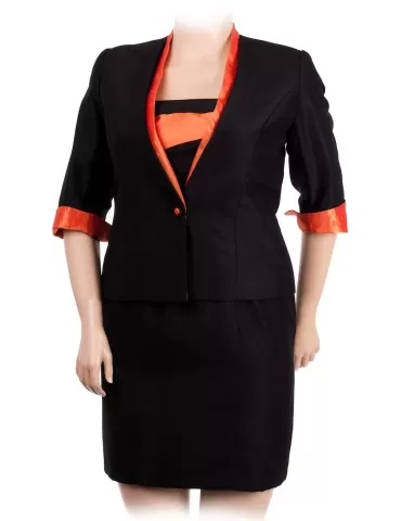 Completo abito e giacca shantung nero e arancione Silvia Mei